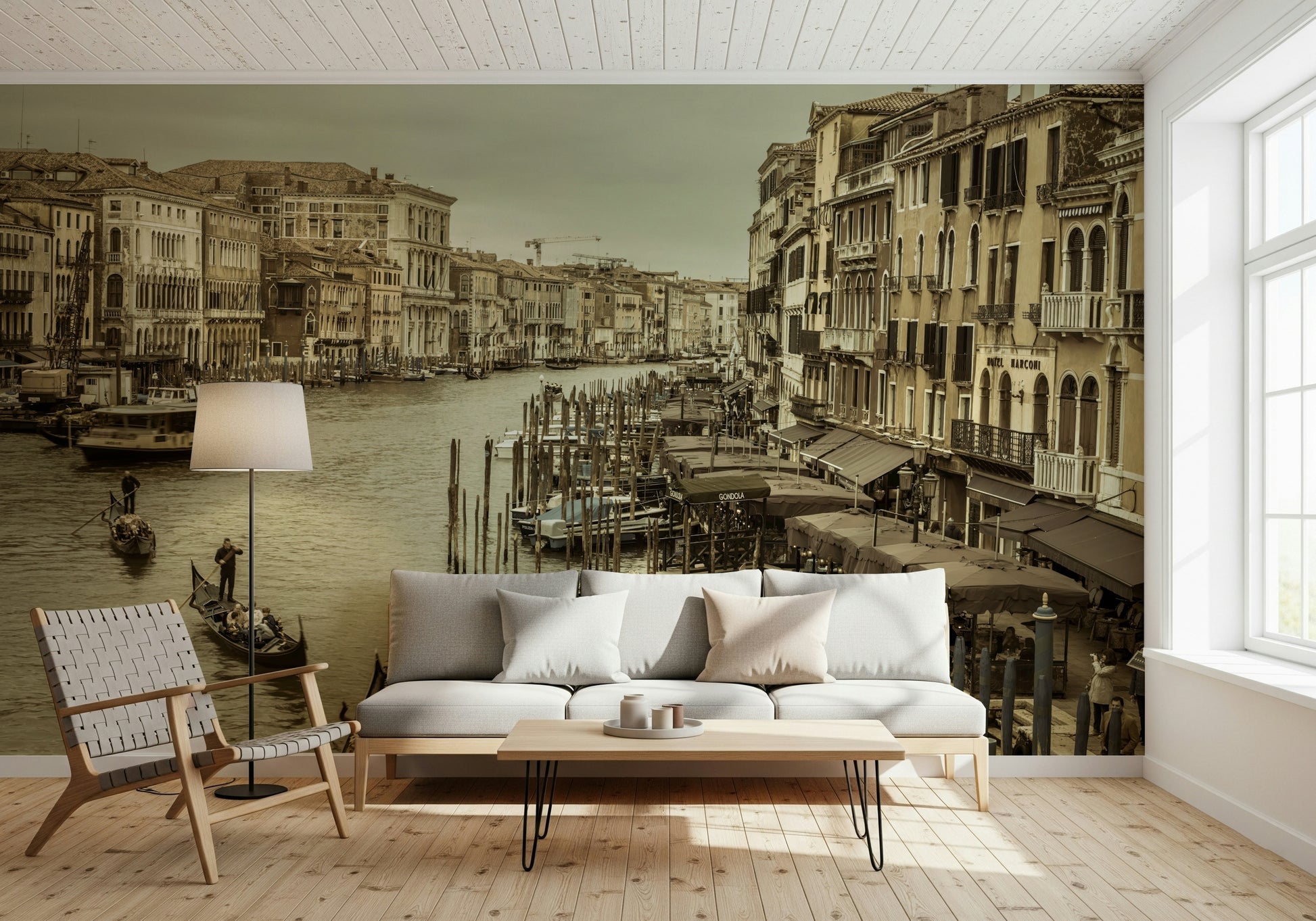 Aged Historic Grand Canal buildings, famous European waterway wall mural.