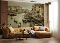 Italian city Historic Grand Canal scene, evocative sepia-toned covering.