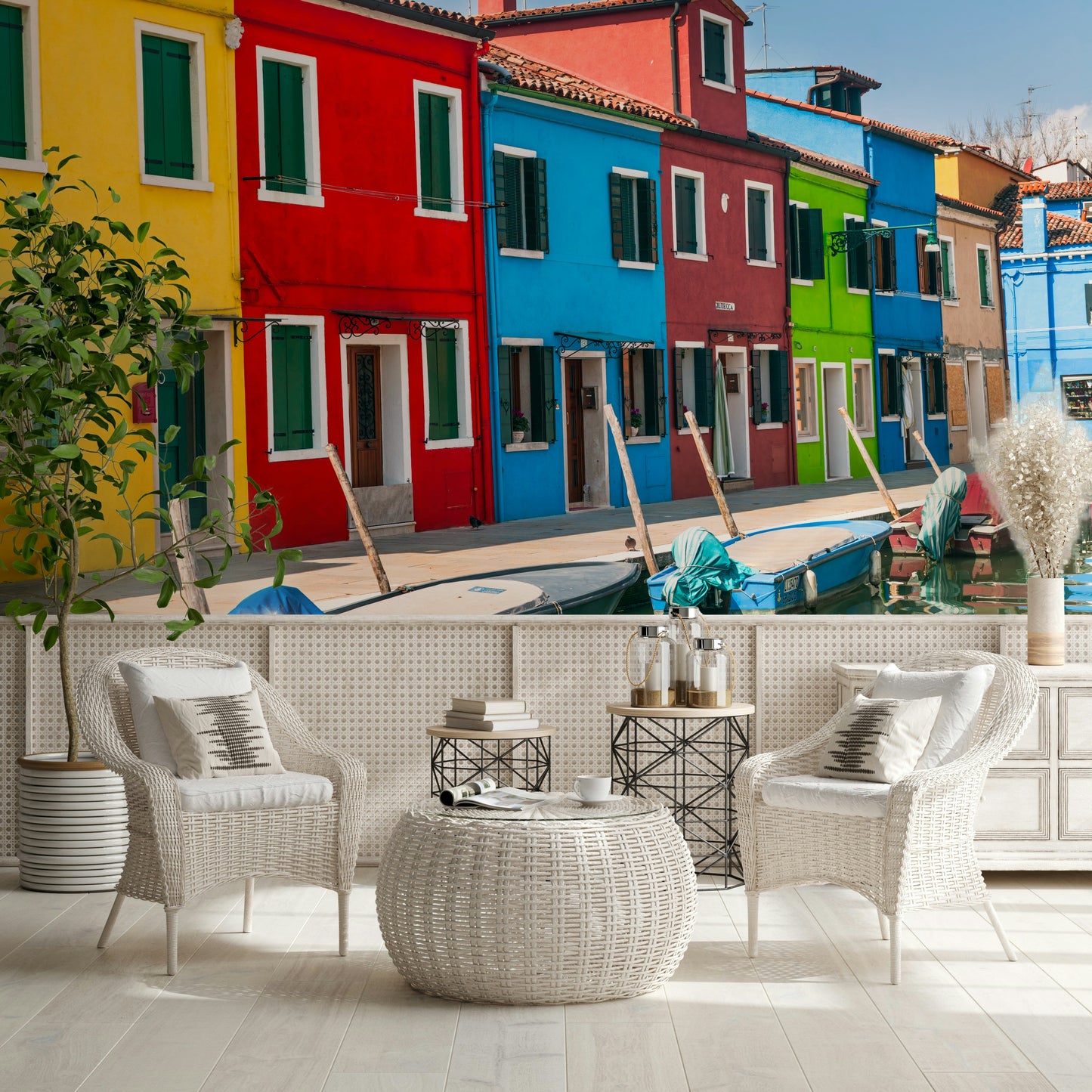 Colorful Venice wallpaper, vibrant canal view, picturesque island buildings.