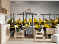 Modern wall mural, intense yellow canopies, Italian harbor scene, Venice in Contrast.