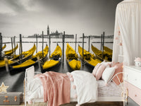 Golden Gondolas product, monochrome setting, intense yellow seats, eye-catching.