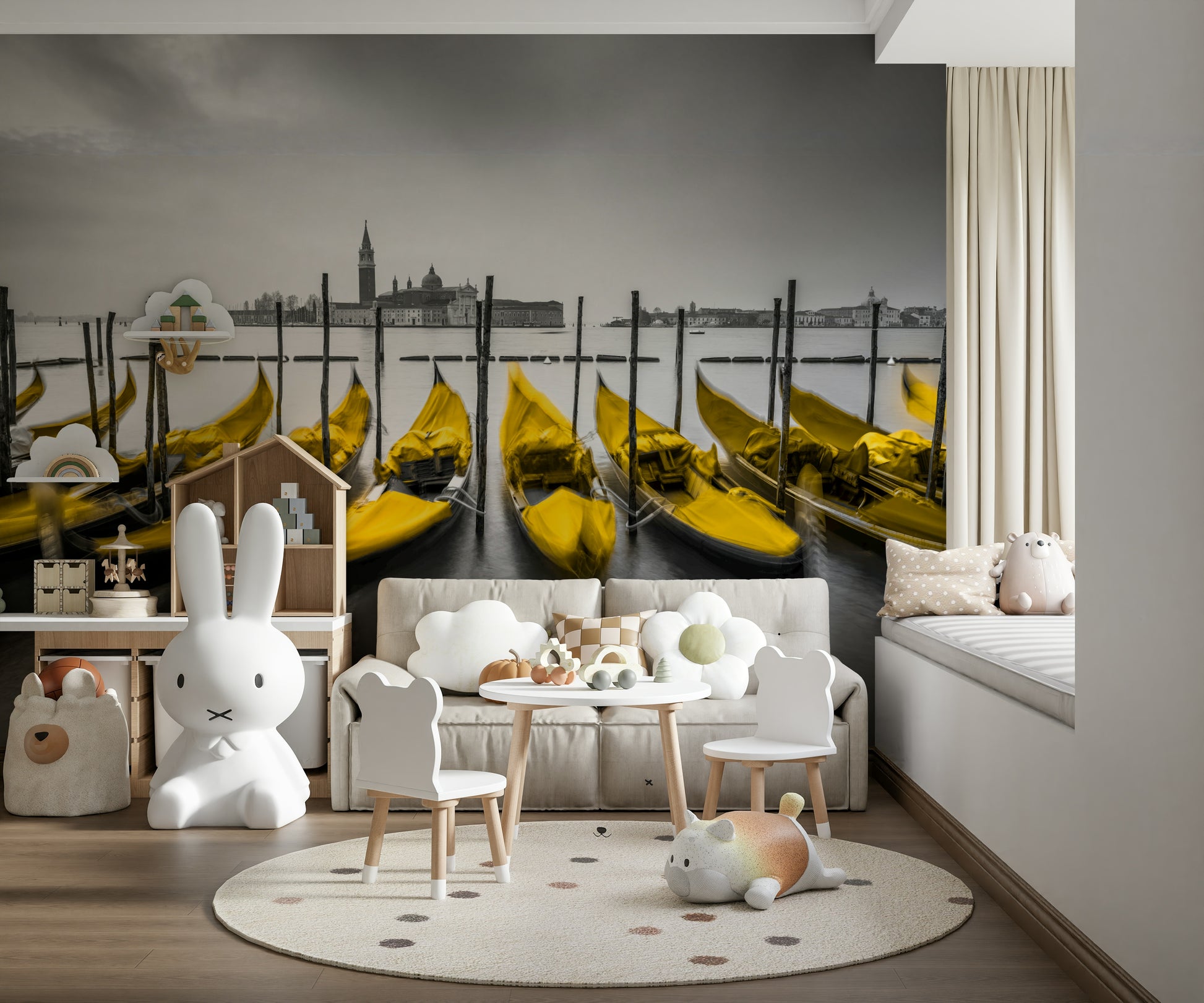 Venice in Contrast wallpaper, bright yellow accents, dramatic black and white image.