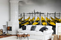 Luxury wallpaper for walls, many boats lined up, beautiful skyline, Venice in Contrast.