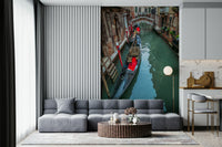 European wall mural, Venetian waterway, moored vessel, scenic destination, Gondola Dream.
