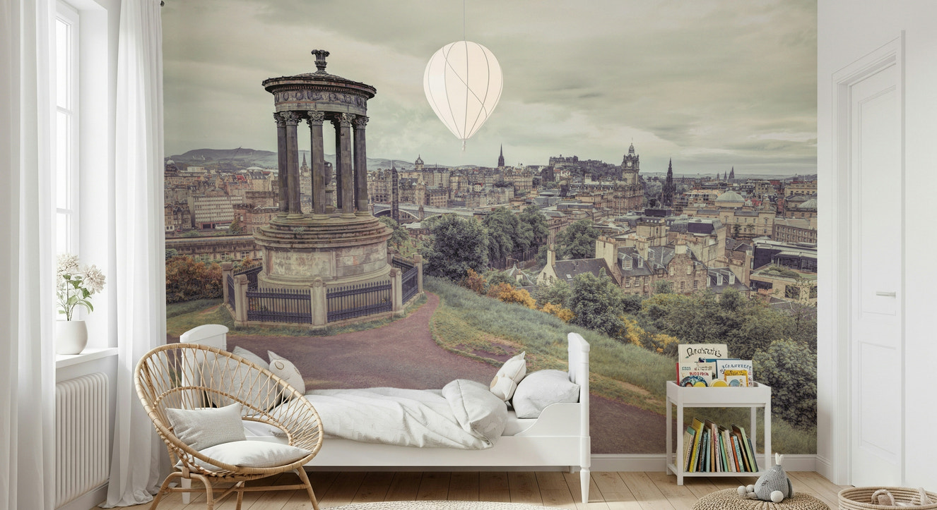 Edinburgh Vista city skyline wall mural, historic monument view.