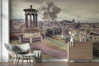Panoramic Edinburgh cityscape wall art, a cloudy day look.