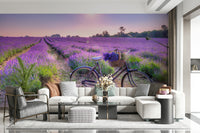 Serene Lavender Ride landscape wallpaper for walls, tranquil rural setting.