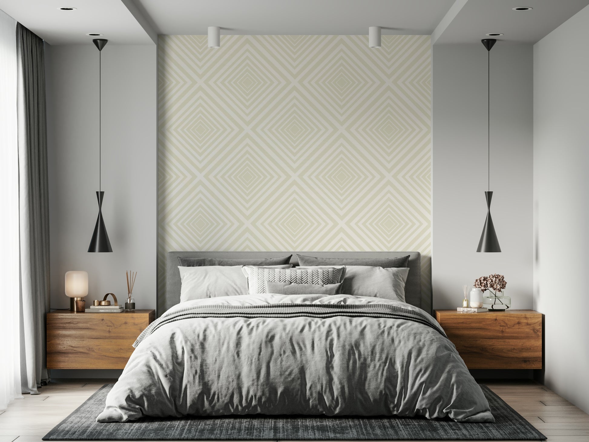 Delicate Beige Chevron wall art, criss-cross angular mural.