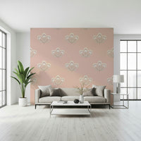 Stylish Blush Blooms pattern, heritage look wallpaper, comforting wall covering.
