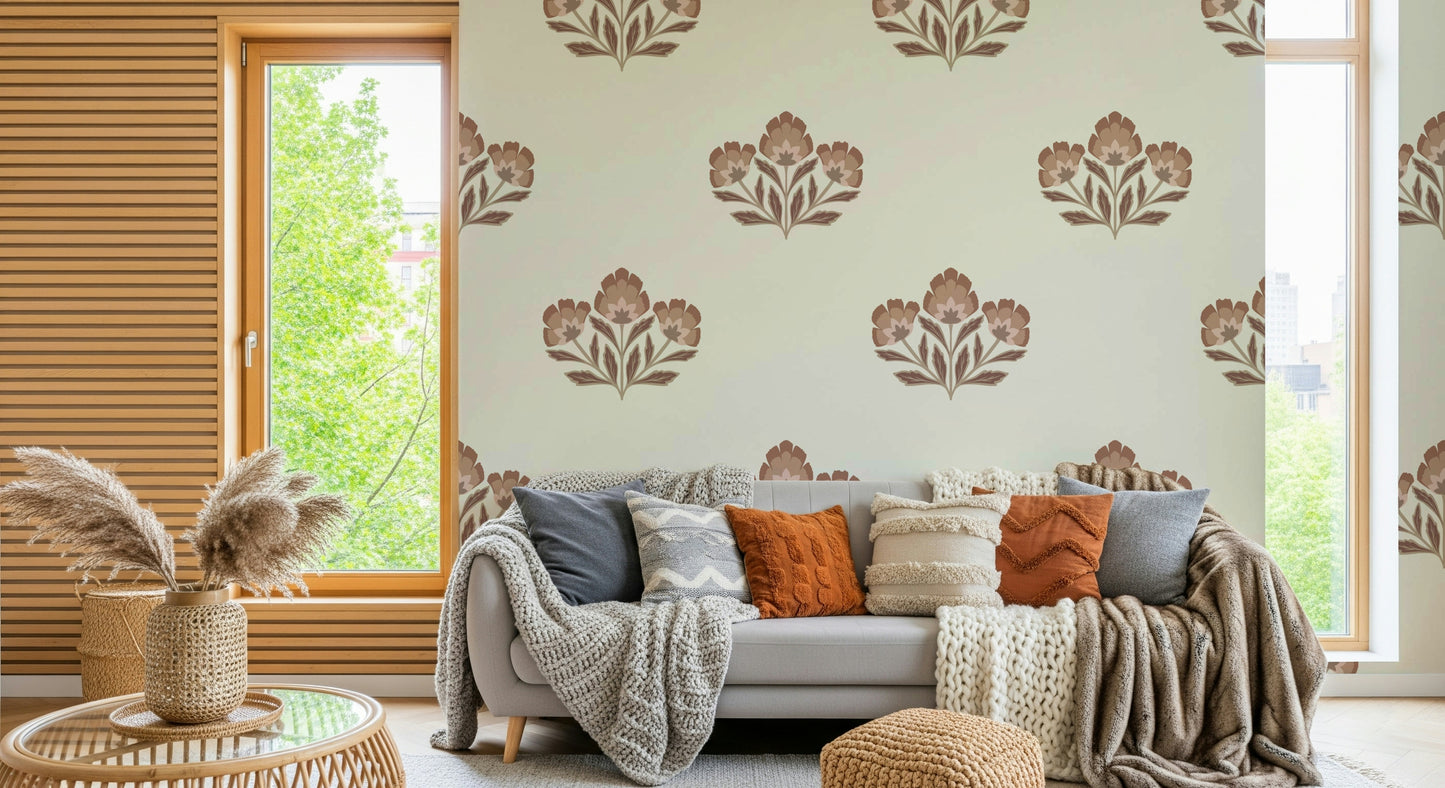 Earthy Flora product wallpaper, delicate plant depiction, artistic room adornment.