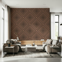 Modern wallpaper, zig-zag motif, rich umber shade, visual depth, Terra Lines.