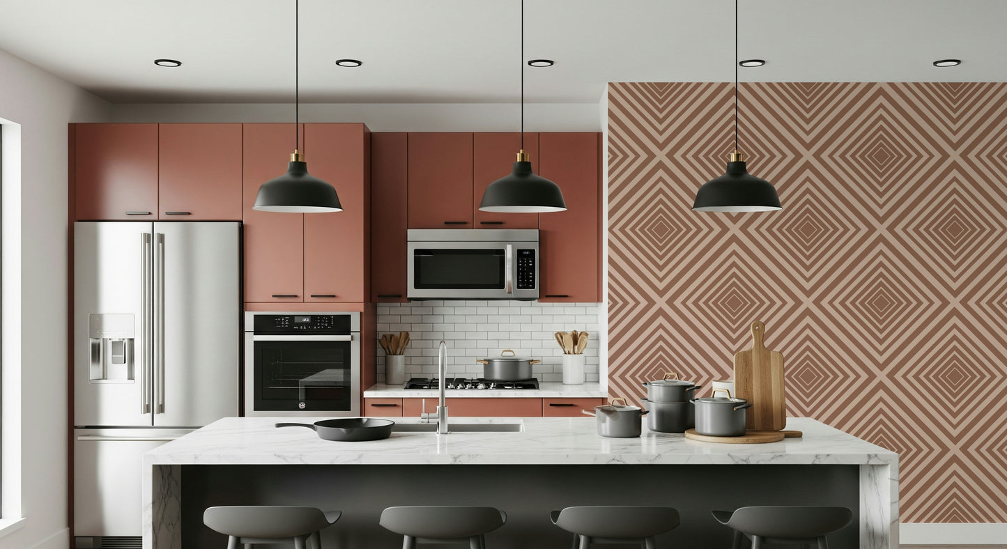 Brown Chevron wallpaper, minimalist geometric lines, unique design.