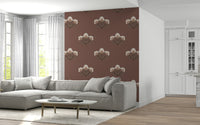 Mauve Blossom wall mural, intricate pink flowers, timeless interior style.