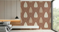 Arboreal Accent wallpaper, organic leaf pattern, rust brown tones.