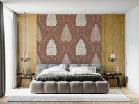 Forest Accent wall mural, intricate leaf work, serene home backdrop.