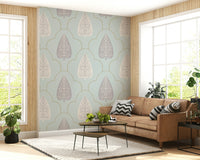 Tranquil Trellis wall mural blush and stone intricate design.