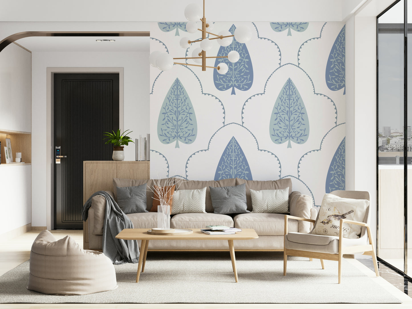 Distinctive Blue Botanic Arbor wall décor, flowing organic lines.