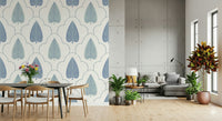 Charming Blue Botanic Arbor wall graphic, vintage floral motif.