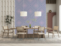 Linear Rhythm pattern mural, bold lavender and blue contrast.