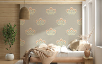 Decorative Serene Flora pattern, antique textile color palette wallpaper.