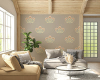 Stylized Serene Flora wallpaper, traditional Indian block print.