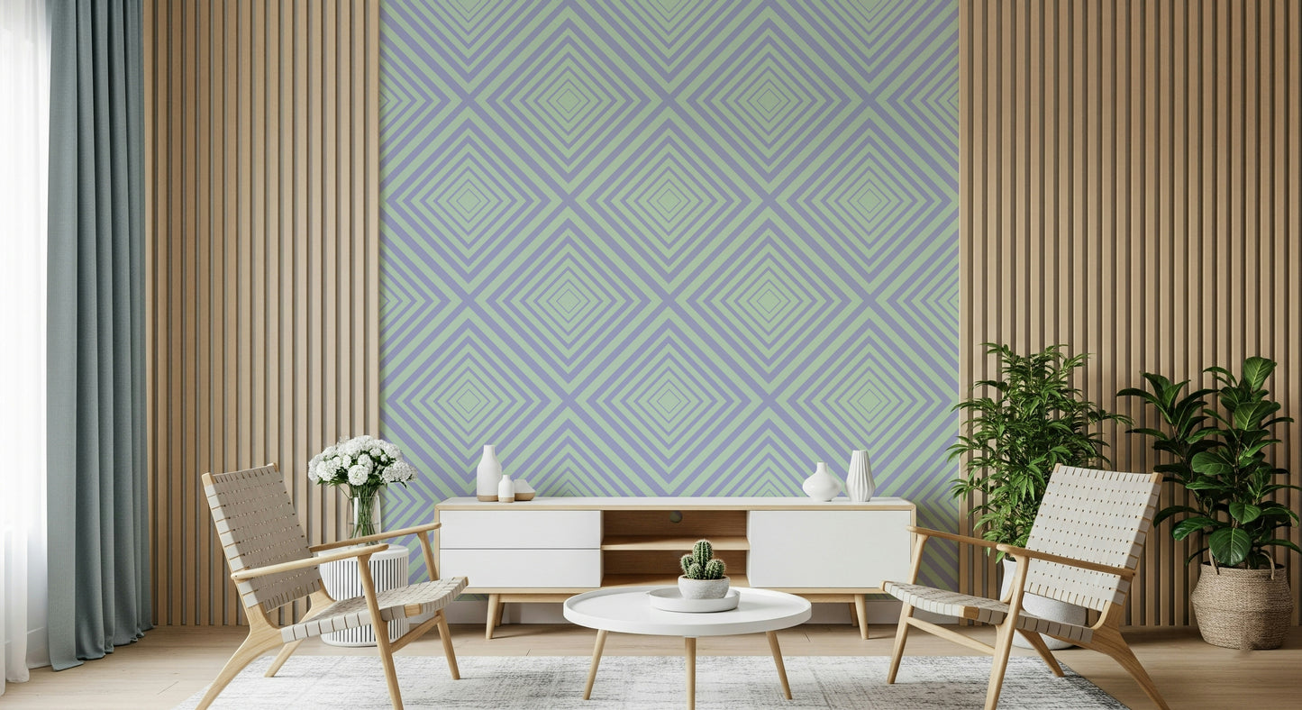 Vibrant spring Chevron Dreams wallpaper installation striking lines peaceful.