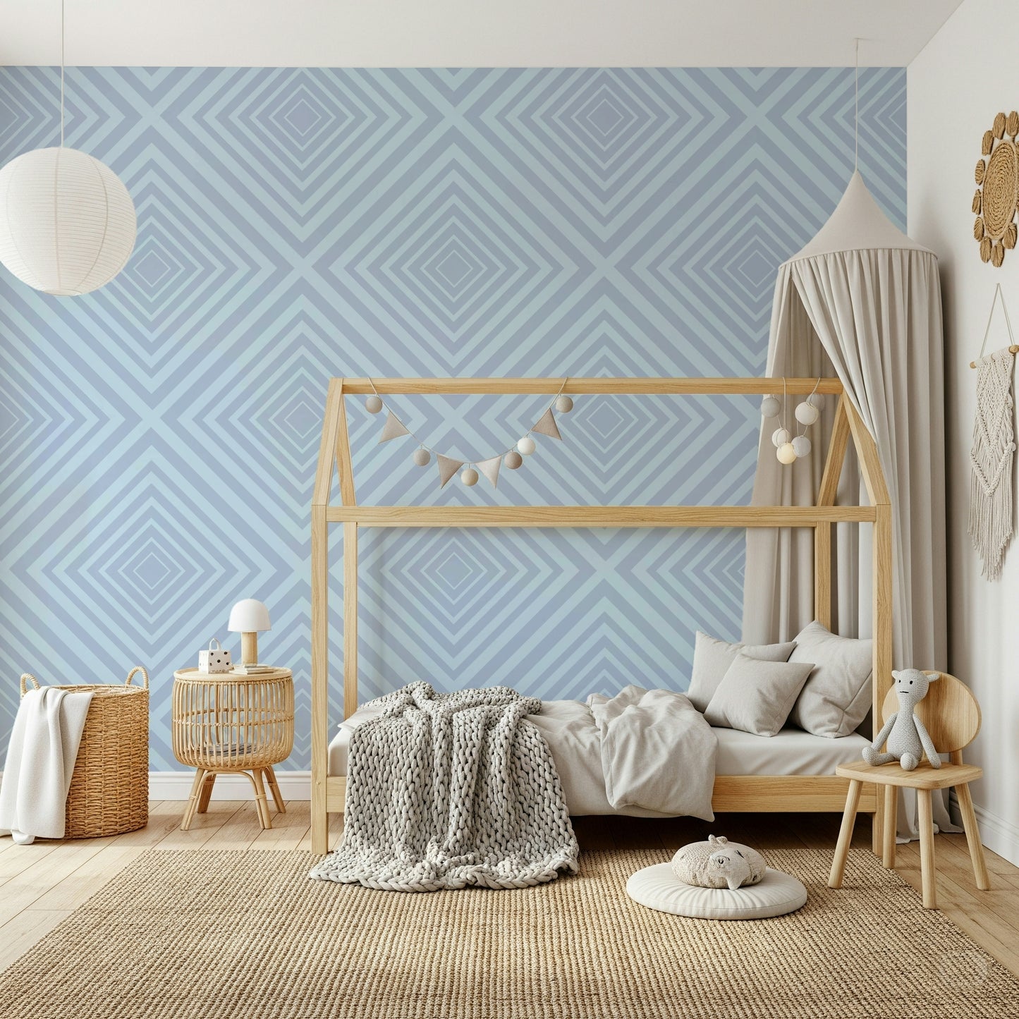Angles of Azure sophisticated patterned wallpaper for walls light.