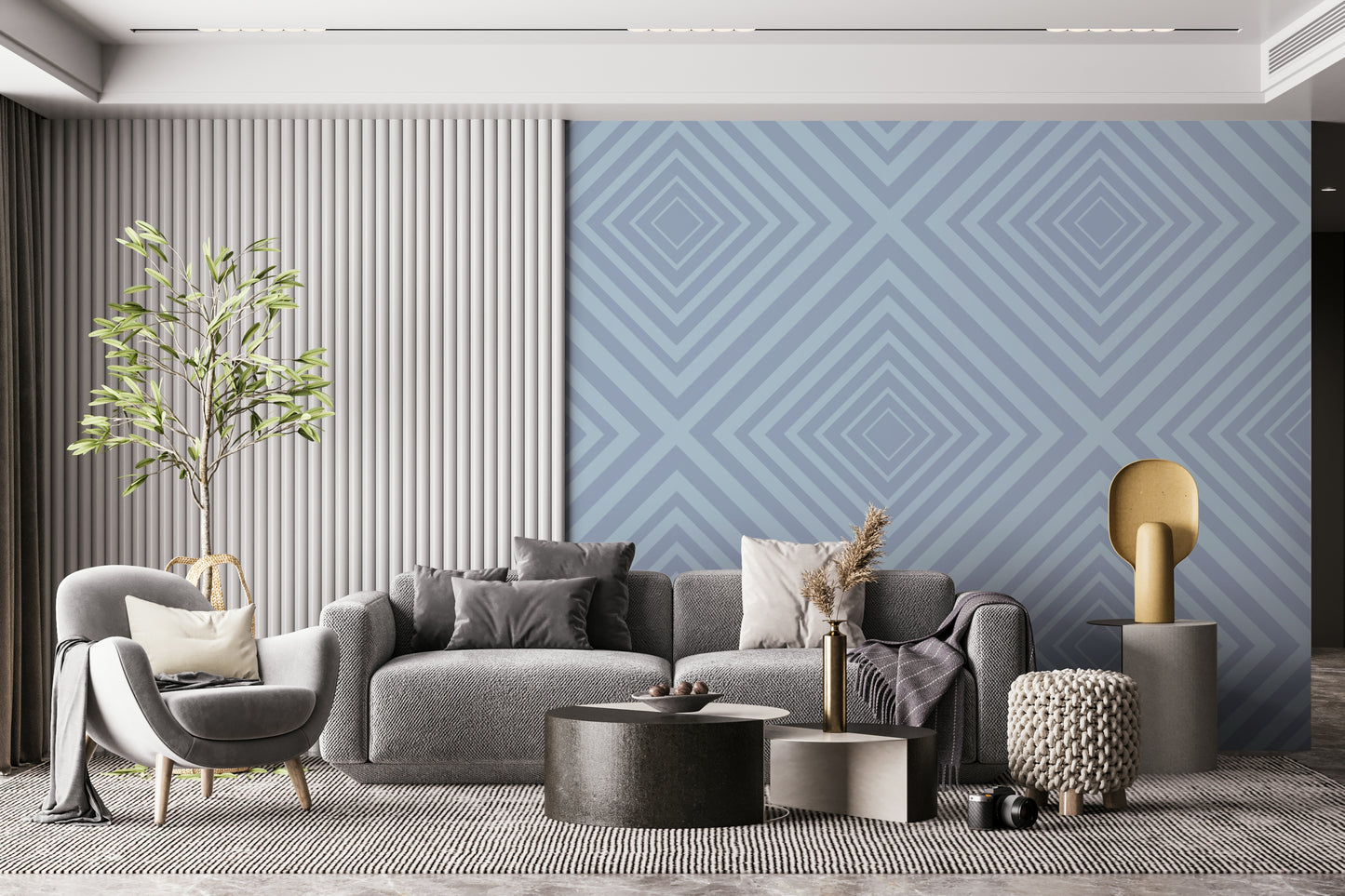 Vibrant sky Angles of Azure wallpaper installation striking lines.