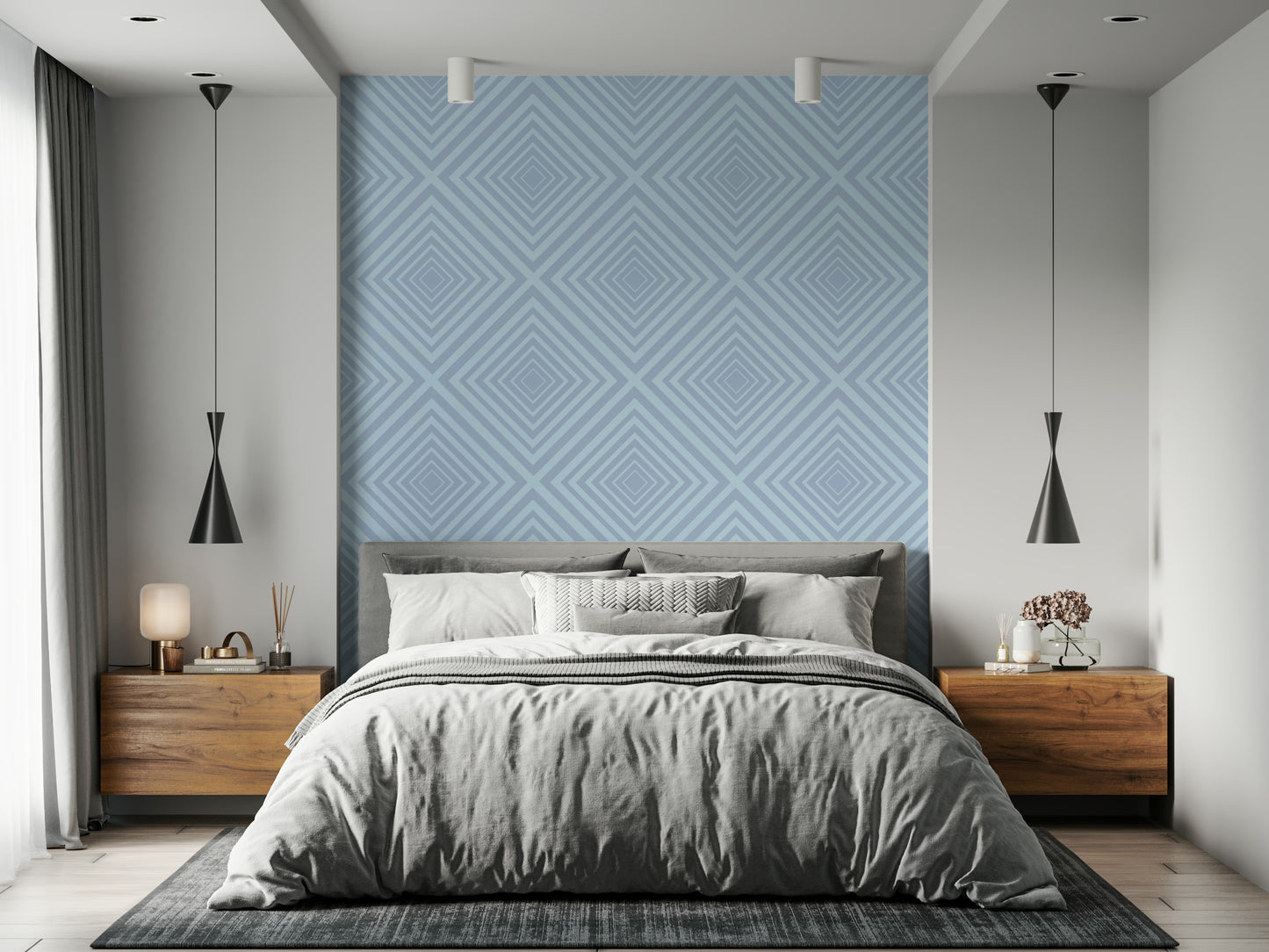 Delicate Angles of Azure mural soft blue diagonal stripe art.
