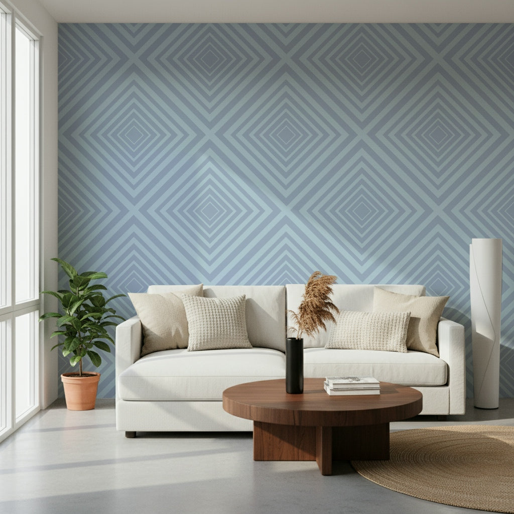 Angles of Azure wall mural calm blue chevron motif minimal.