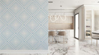 Symmetrical graphic motif on Sky Blue Chevron mural.