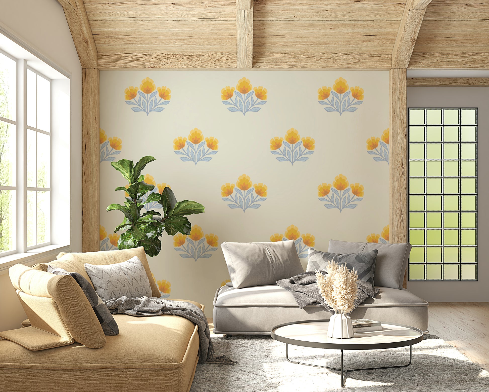 Scattered decorative bouquet pattern in Golden Bloom Repeat cheerful design.