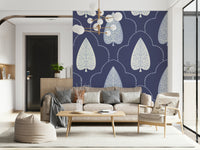 Symmetrical pattern gives rhythm to Indigo Grove Botanical Echoes Wallpaper mural.