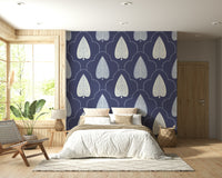 Deep indigo blue colors define Indigo Grove Botanical Echoes Wallpaper for walls.