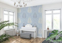 Formal light blue design wallpaper, peaceful artistic backdrop, Arbor Branch Harmony.