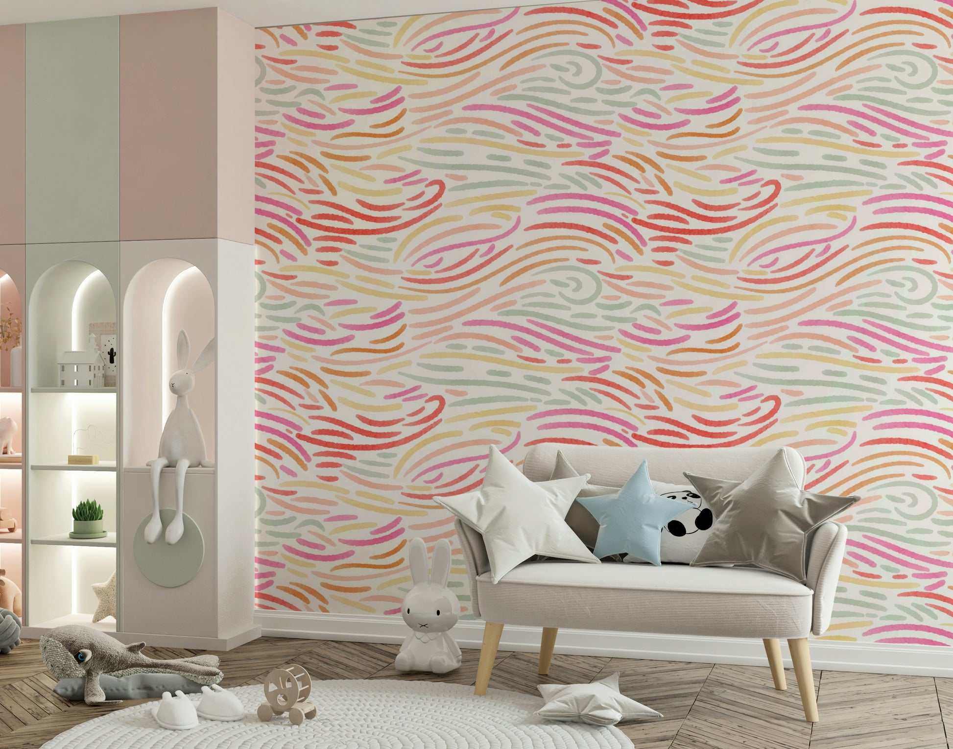 Whimsical abstract dash wallpaper, lively artistic expression, Candy Pastel Strokes art.