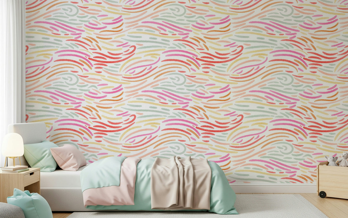 Dynamic colorful streak wall mural, Candy Pastel Strokes, modern graphic product.