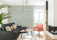 Pale sky blue blossom wallpaper for soothing room aesthetic, Painted Petals Calm.