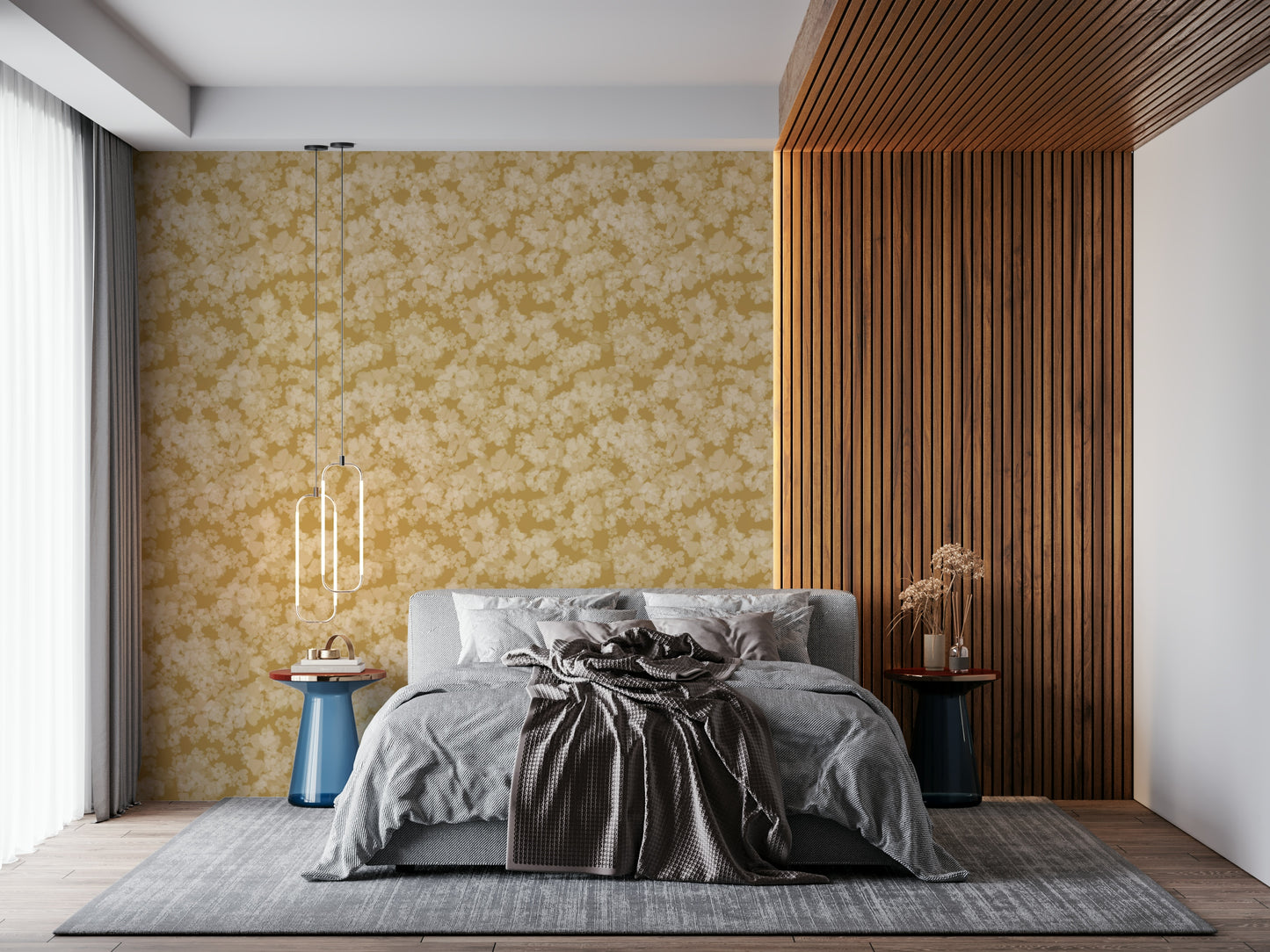 Soft yellow bloom texture wall mural, Golden Soft Blossom, inviting decorative finish.