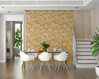 Mustard shade blossom wallpaper for elegant powder room design, Golden Soft Blossom.