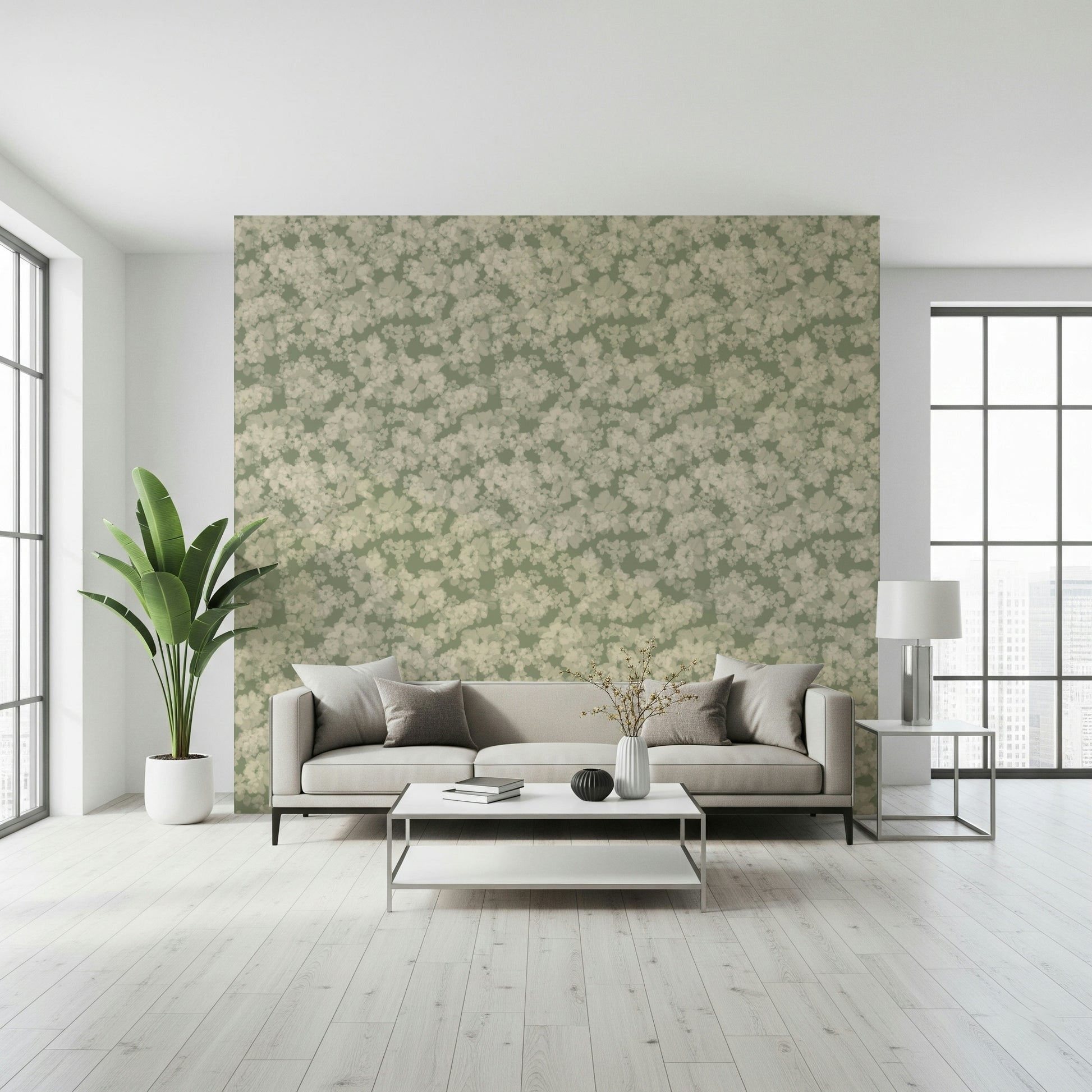 Painterly soft blossoms print, decorative accent, chic home improvement, natural light.