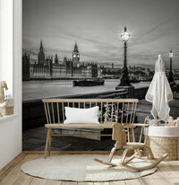 A London Icon mural wallpaper, detailed stone walkway, soft light enhances classic mood.