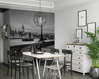 A London Icon mural, view from South Bank, illuminated clock face, gorgeous evening atmosphere.