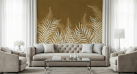 Wallpaper for walls, unique decorative golden jungle pattern.