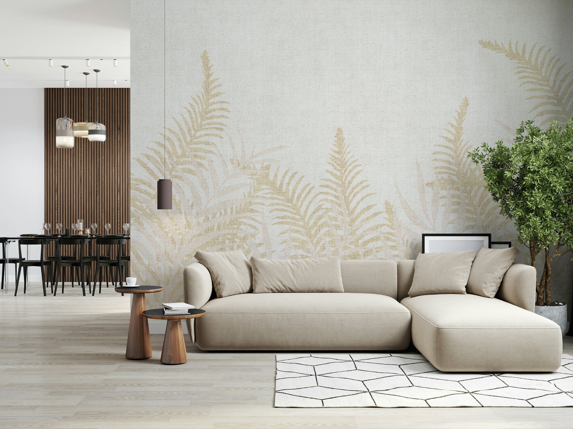 Neutral tone botanical print, Into The Jungle decorative surface.
