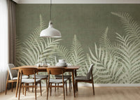 Textured green wall mural, stylish tropical foliage accent piece.