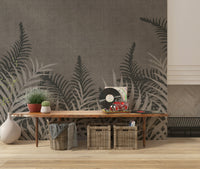 Dark taupe fernery wallpaper, Into The Jungle, striking botanical art.