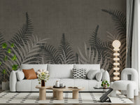 Nature-inspired mural wallpaper for walls, Taupe jungle fronds, stylish.
