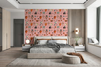 Creative Wall Mural, Kitsch Pink Atomic Age Hand-Drawn Design.