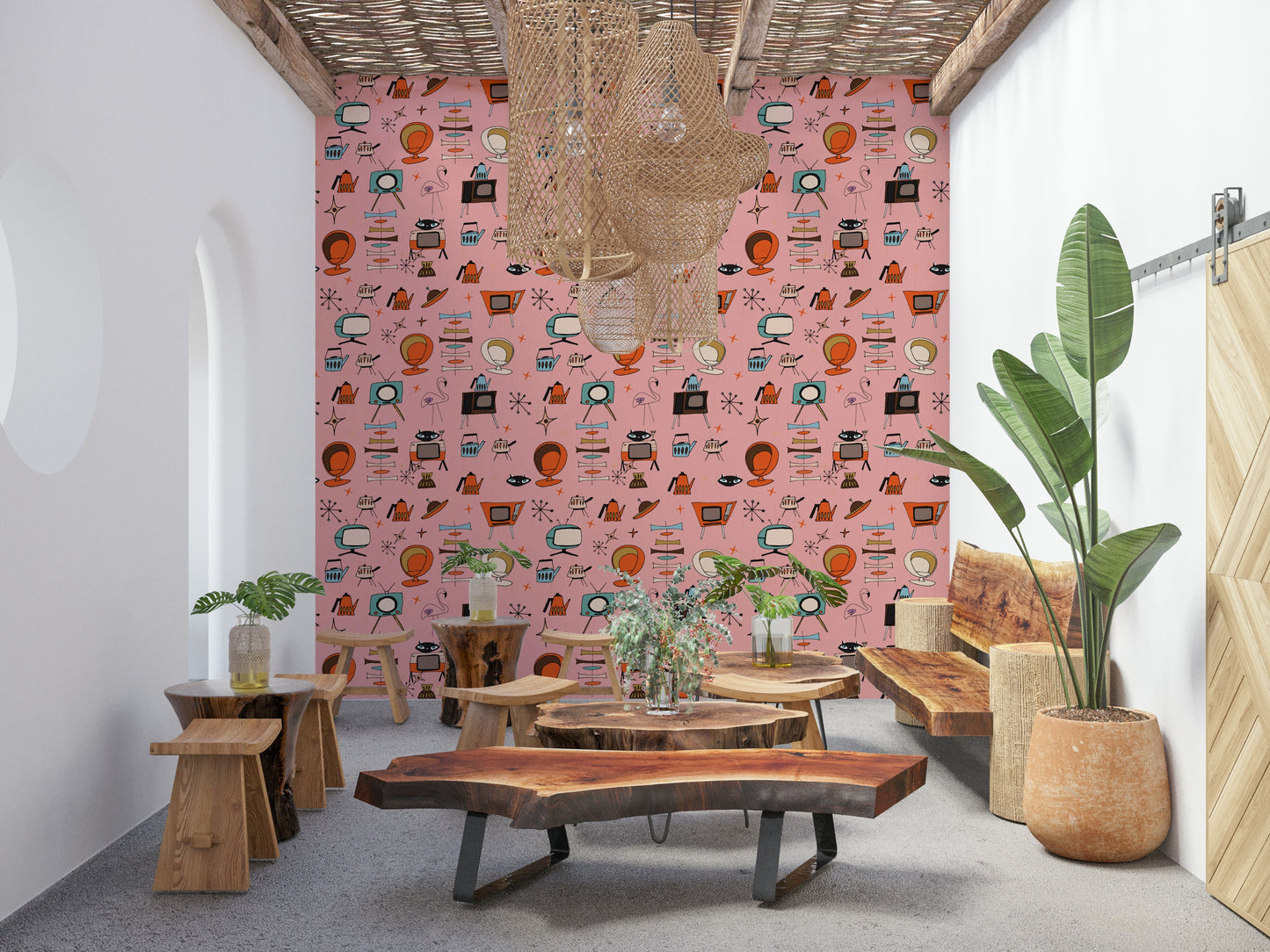 Eye-Catching Atomic Stars, Retro Living Wallpaper, Wallpaper for Walls.